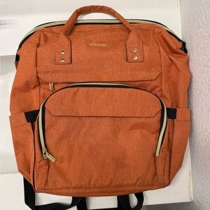 LOVEVOOK Orange Laptop Backpack with Gold Accents